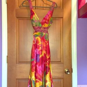 Floral beaded side cut-out Prom maxi dress